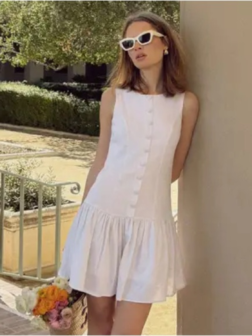 NWT WAYF Martini Linen Blend Dress in Creamy White